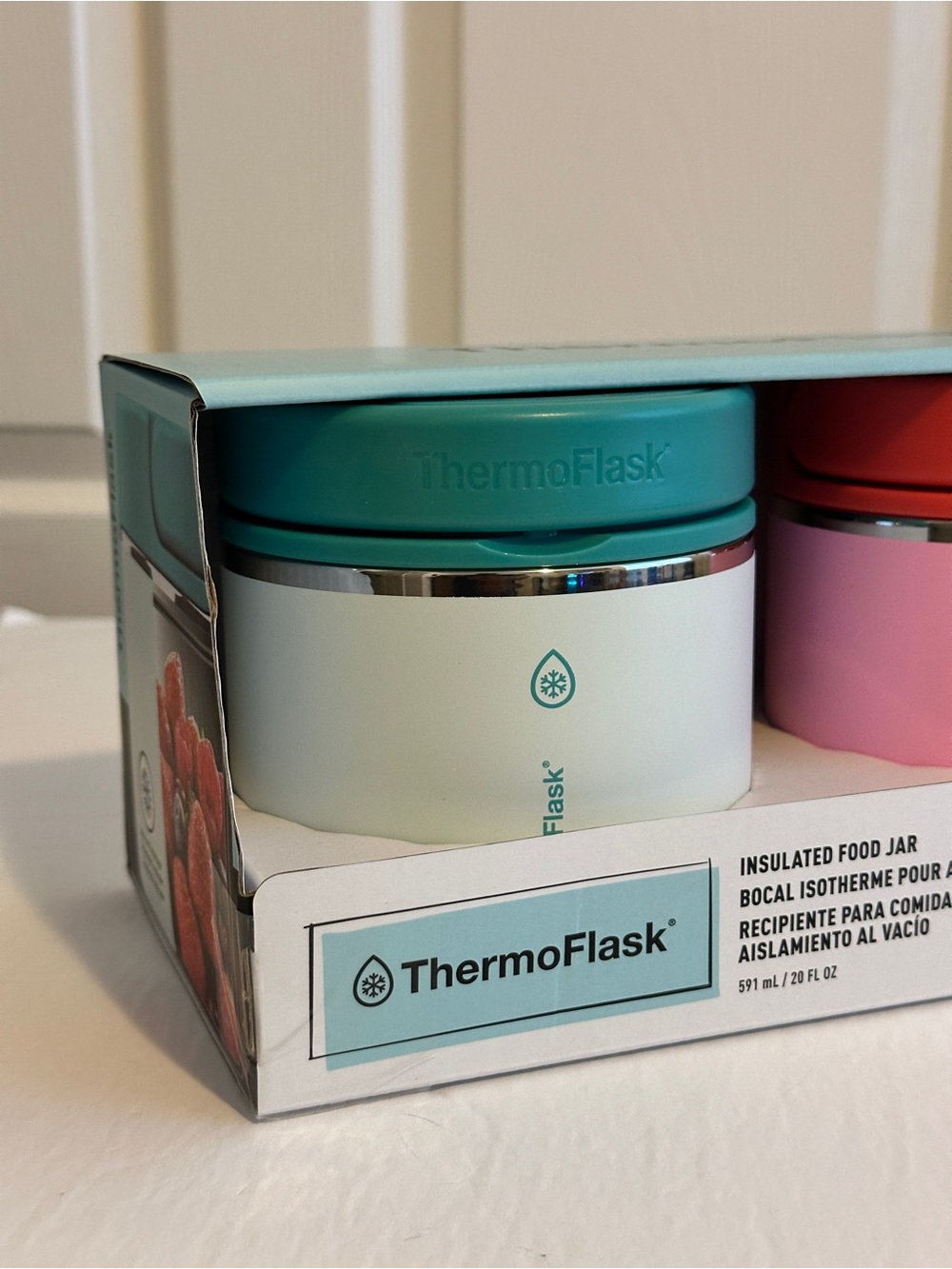 ThermoFlask Insulated Food Jars Green Red/Pink 2-Pack 20oz New - Picture 2 of 5